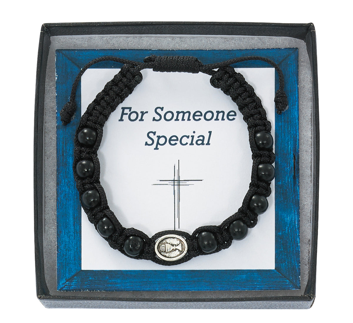 Black Wood First Communion Corded Bracelet