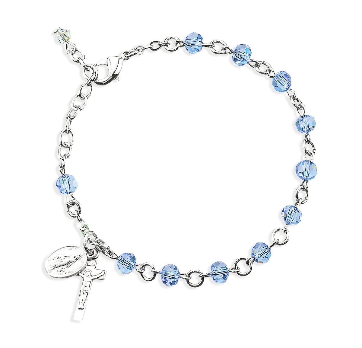 5mm Violet Faceted Crystal Rosary Bracelet, Sterling Silver Medal and Crucifix