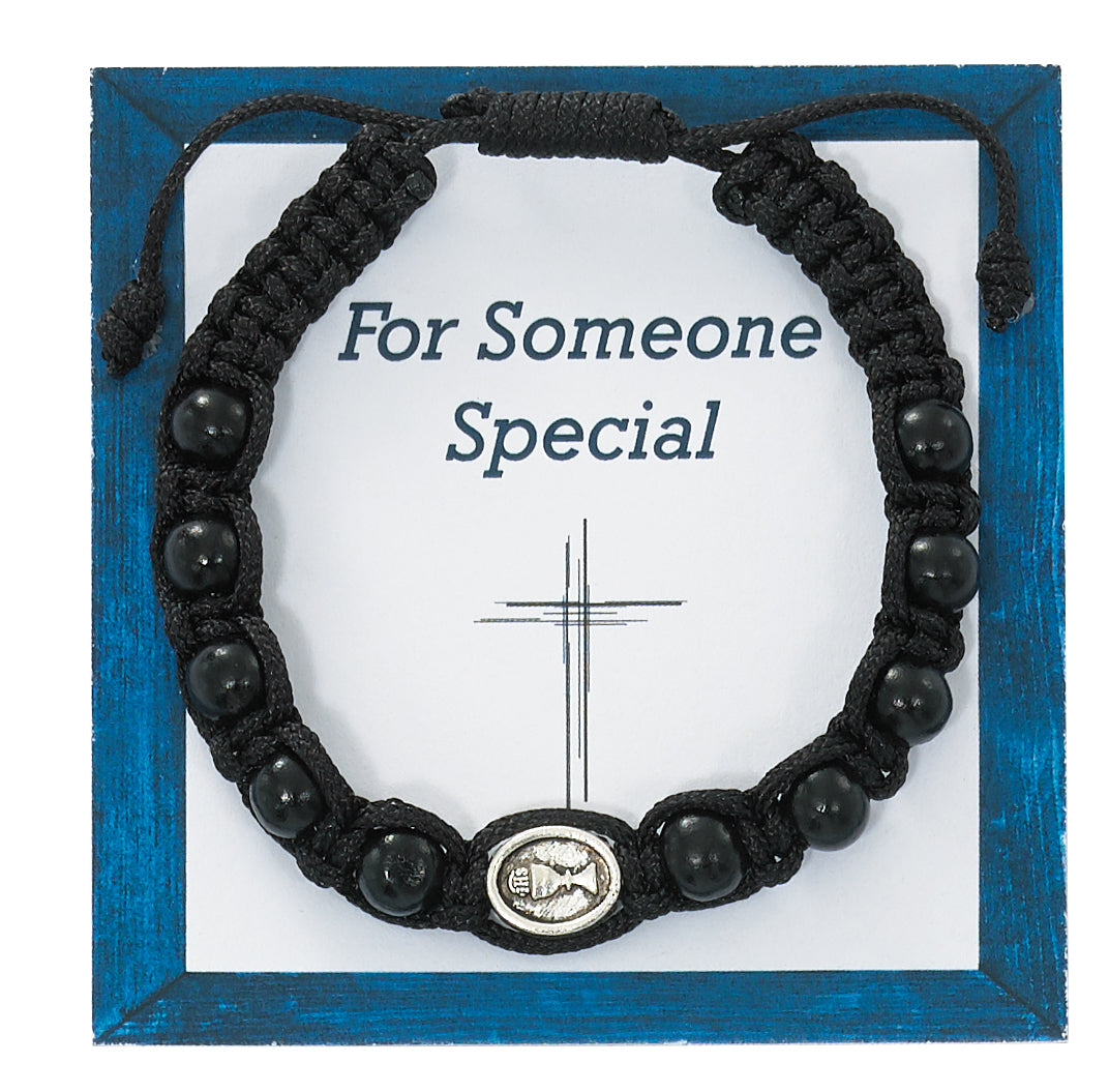 Black Wood First Communion Corded Bracelet