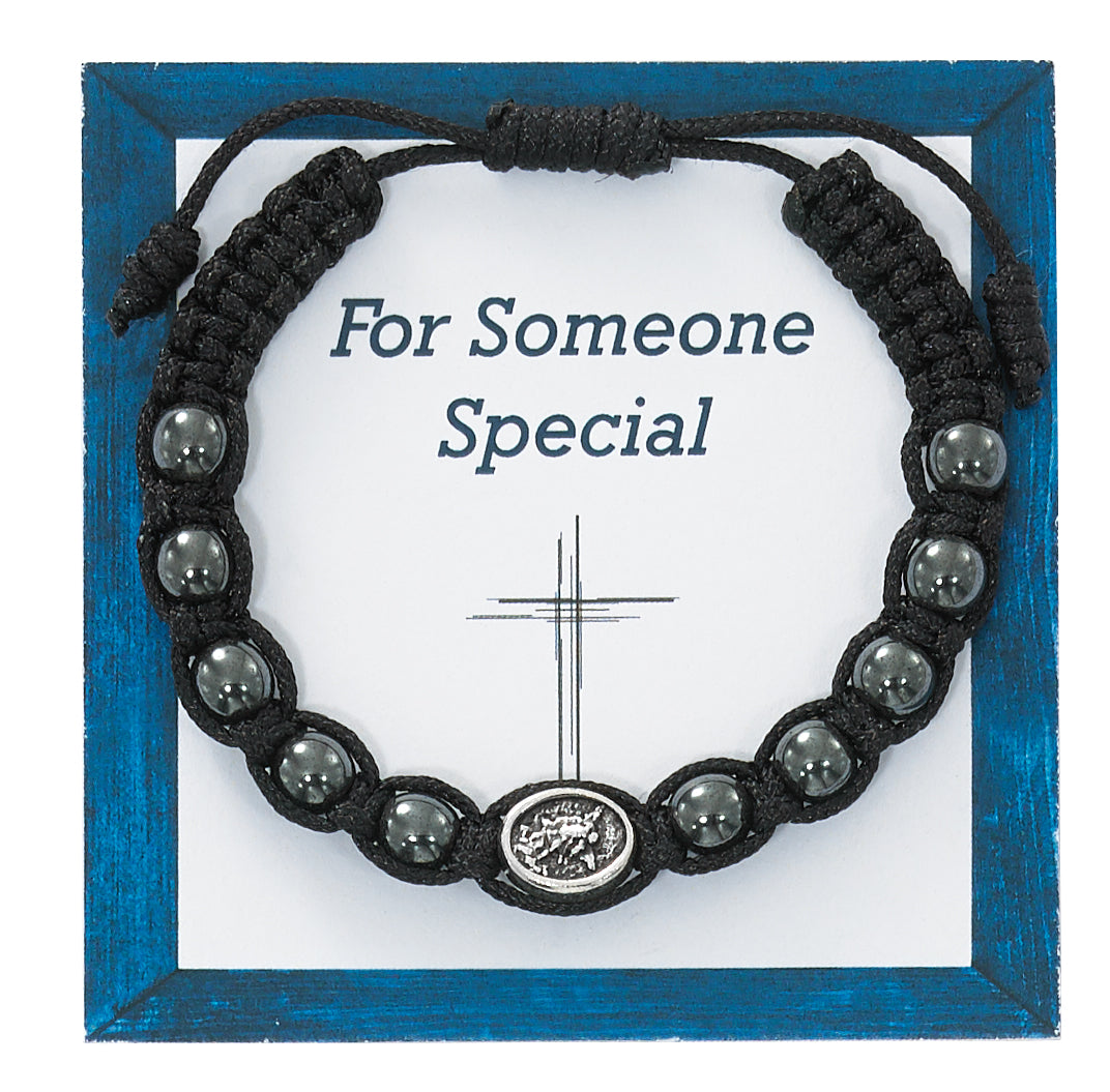 Hematite St. Michael Corded Bracelet