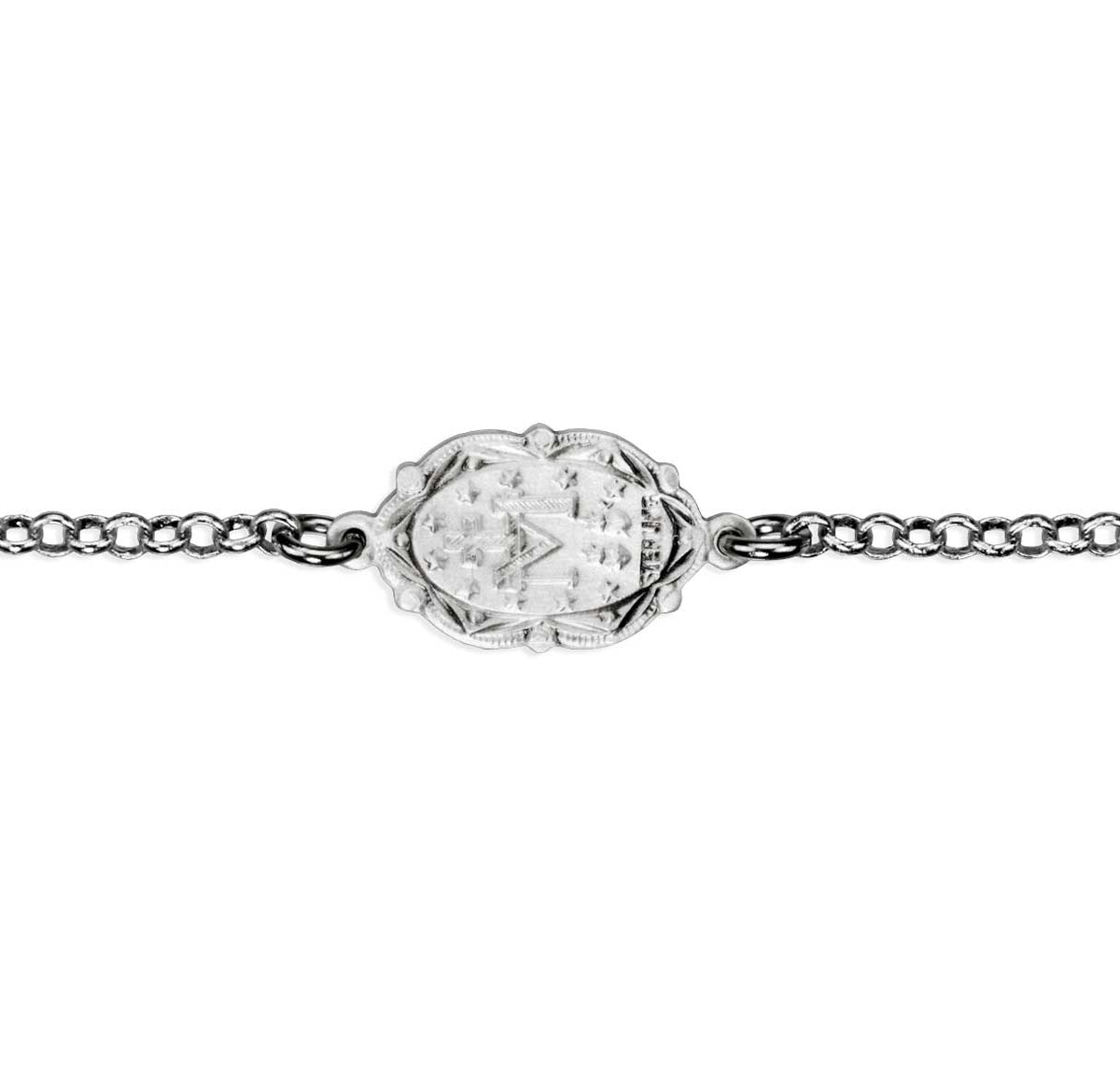 Miraculous Medal Bracelet, Sterling Silver on Rolo Chain