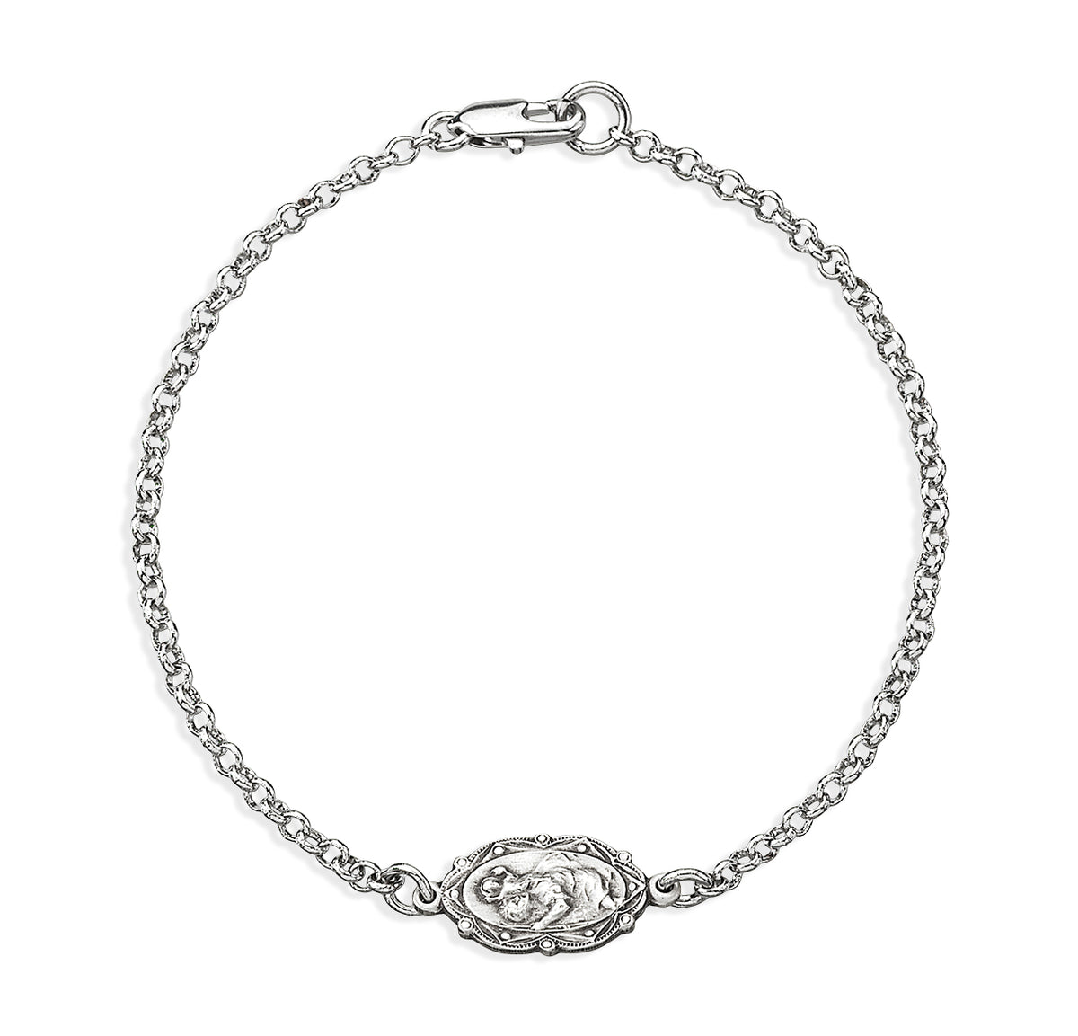 Saint Christopher Medal Bracelet, Sterling Silver on Rolo Chain