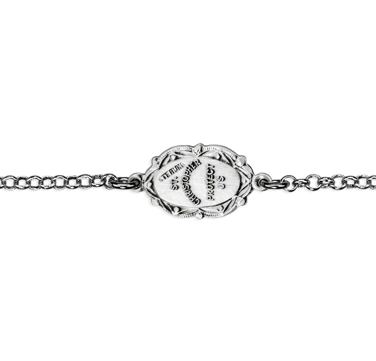 Saint Christopher Medal Bracelet, Sterling Silver on Rolo Chain