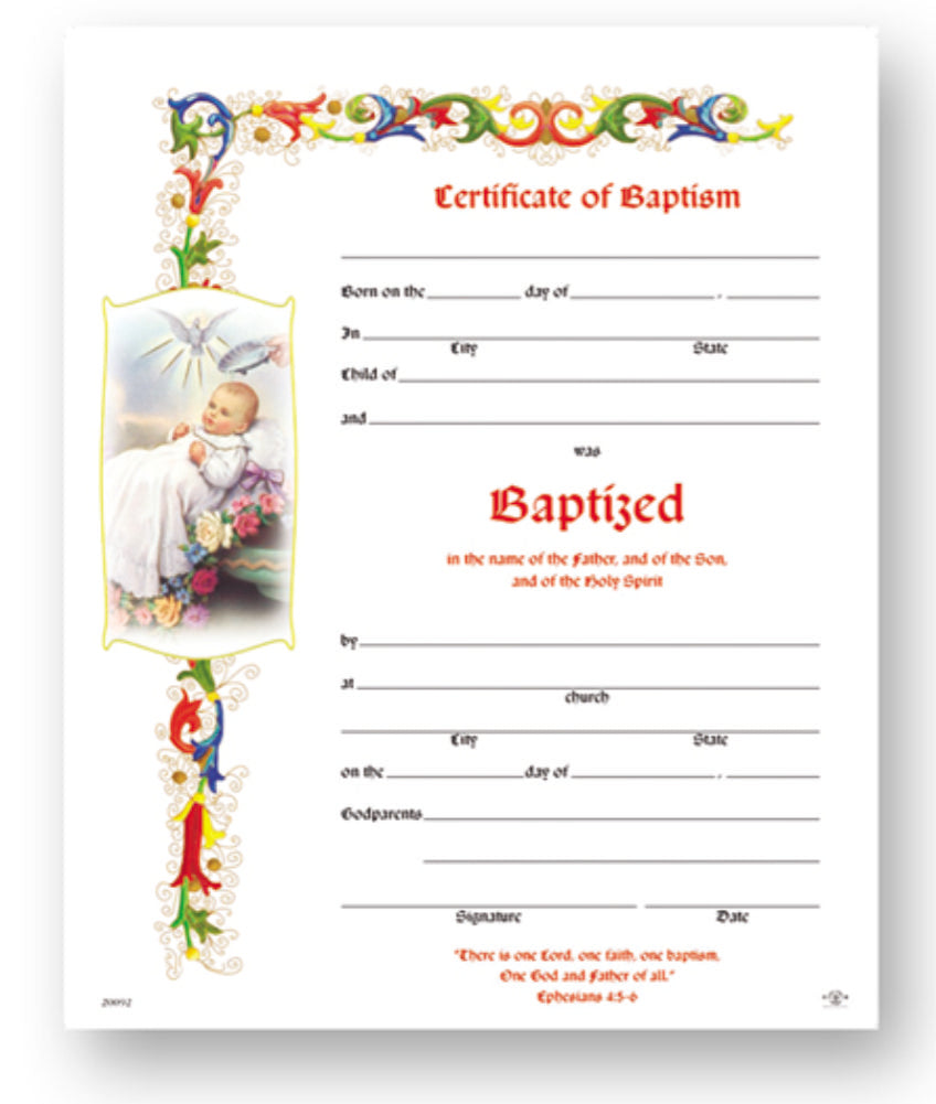 Baptism Certificate - Pack of 50