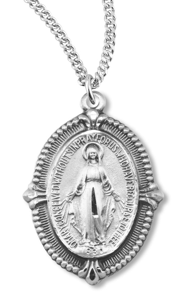 Beaded Border Fleur de Lis Tip Miraculous Medal