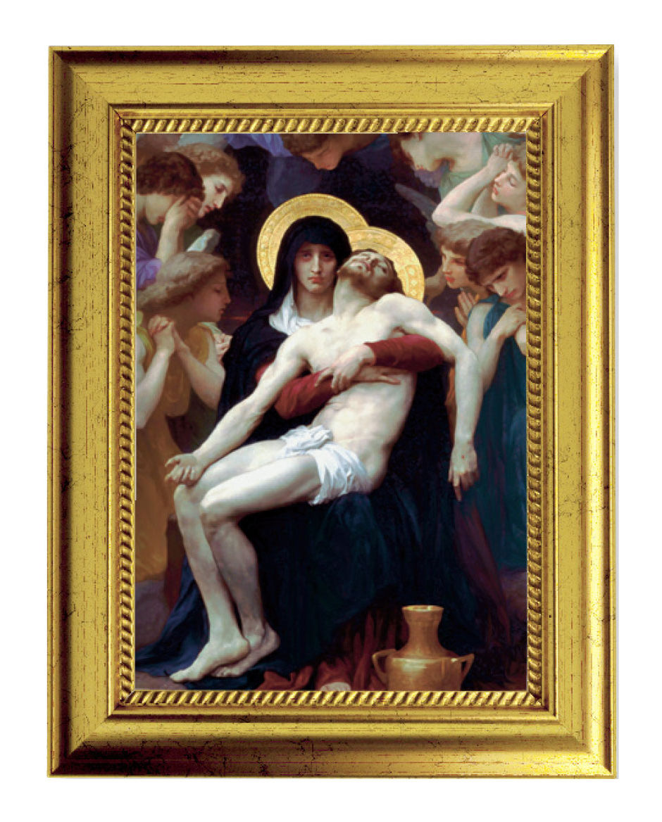 Beautiful Pieta by Bouguereau 5x7 Print in Gold-Leaf Frame