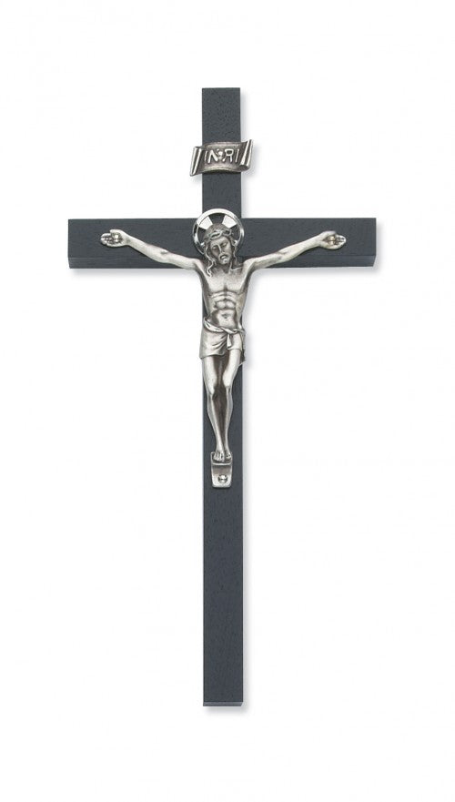 Black Wood Crucifix with Silver Corpus - 8'H