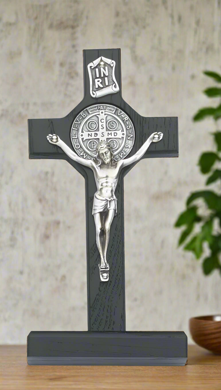 Black Wood Standing St. Benedict Crucifix - 6"H