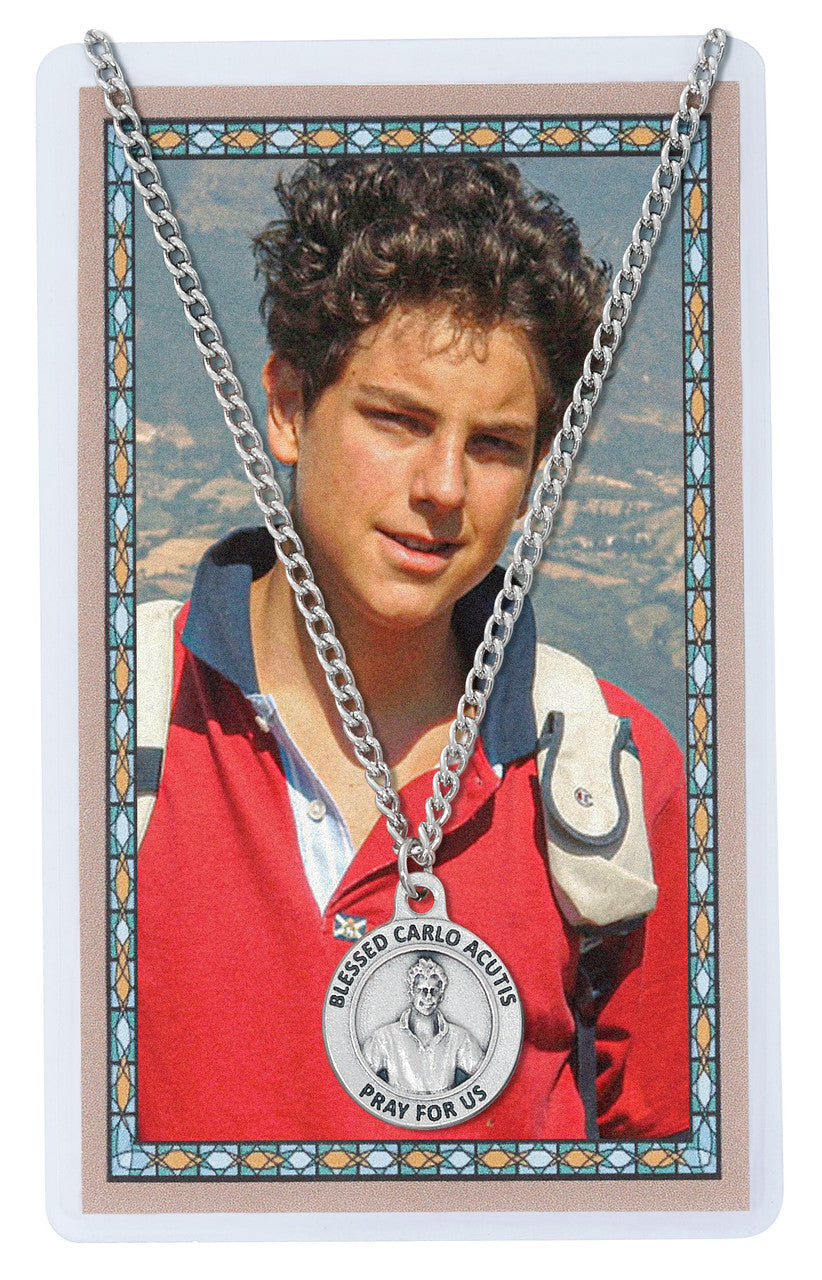 St. Carlo Acutis Round Medal with Prayer Card