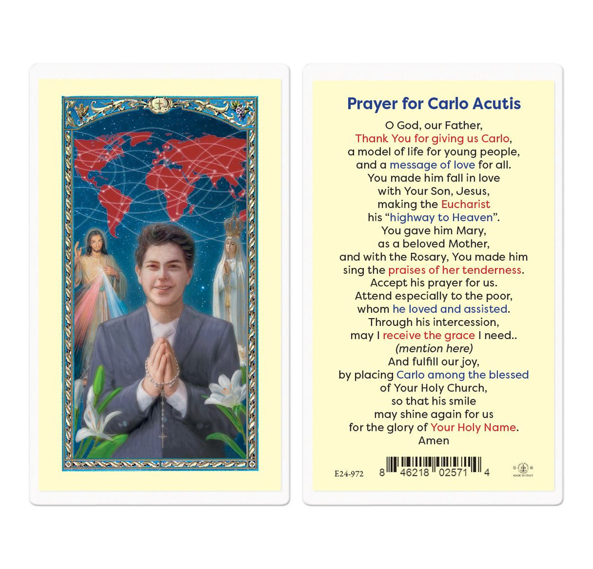 Saint Carlo Acutis Laminated Prayer Card