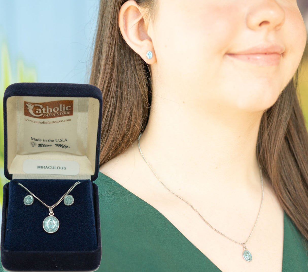 Blue Miraculous Earring and Pendant Necklace Set