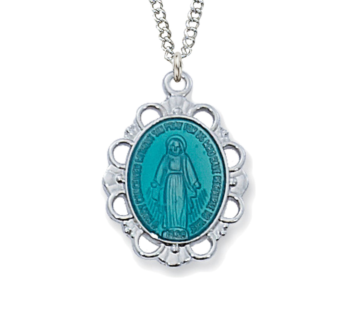 Blue Oval Silver Miraculous Medal for Women
