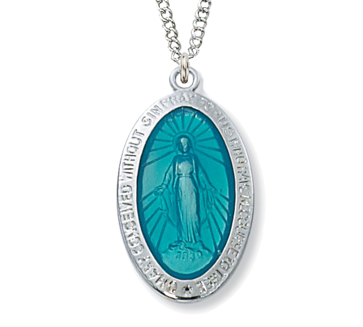 Blue Enamel Oval Miraculous Medal for Women