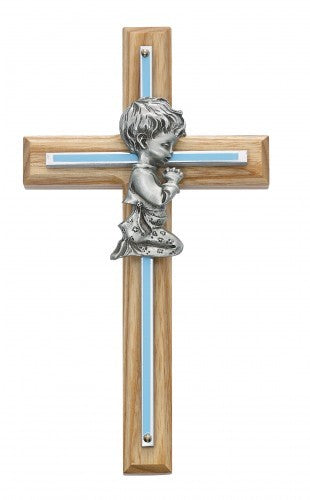 Boy Cross - Oak Wood with Silver and Blue Accent