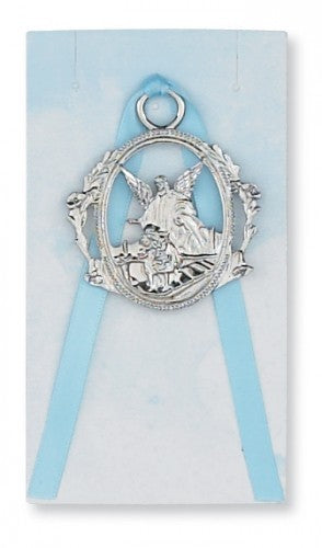 Boy Guardian Angel Crib Medal, Pewter
