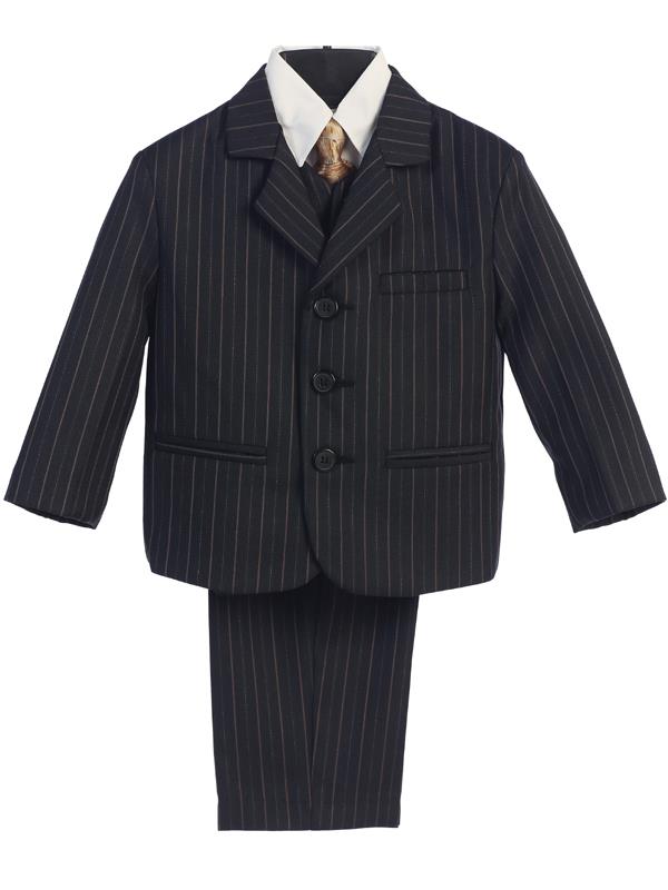 Black and Gold 5 Piece Pinstripe Suit with Gold Tie for Boys