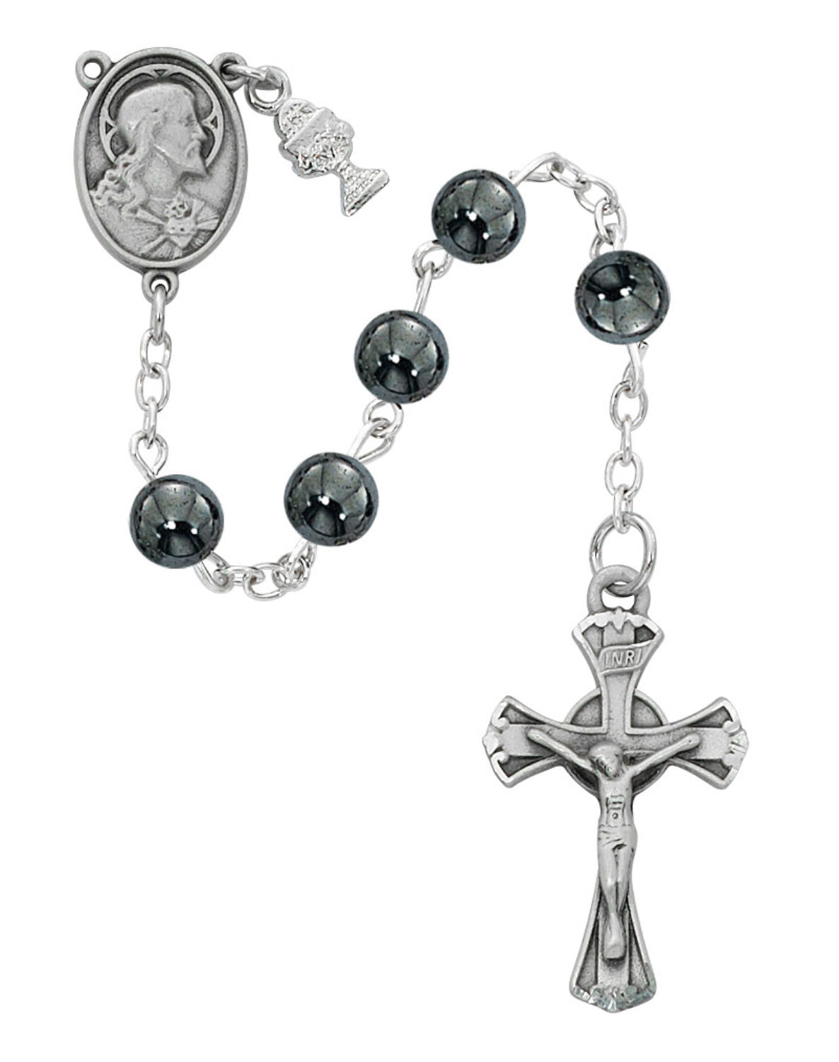 Hematite First Communion 6mm Rosary for Boys