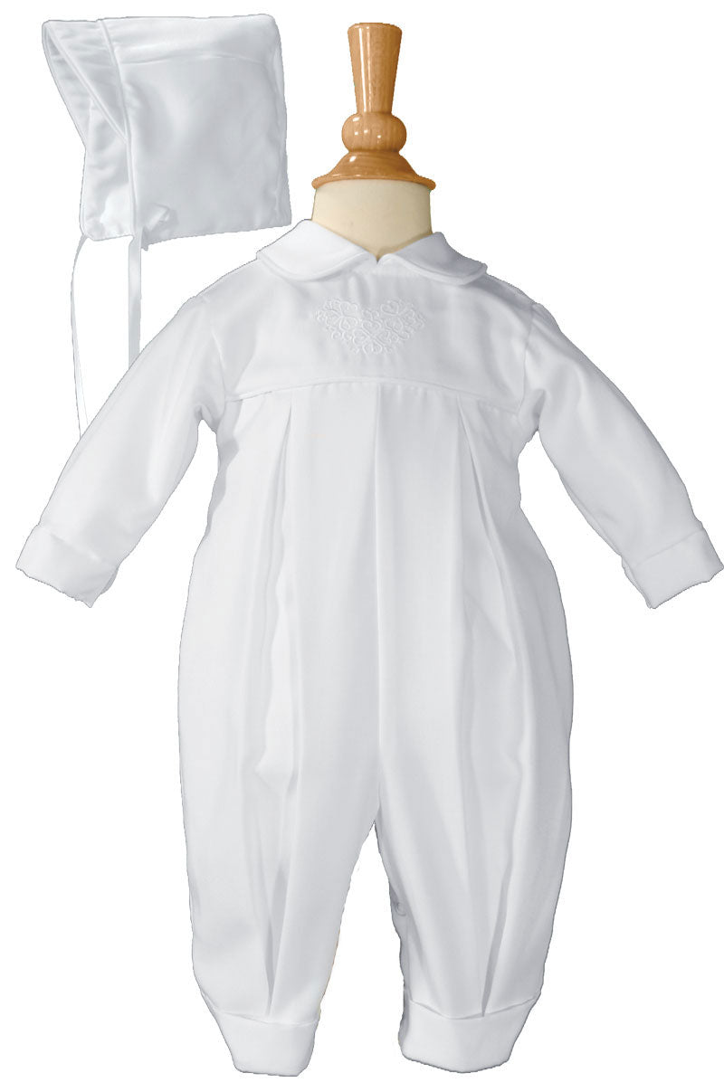 Irish Baptism Coverall with Embroidery Shamrock Cluster for Boys