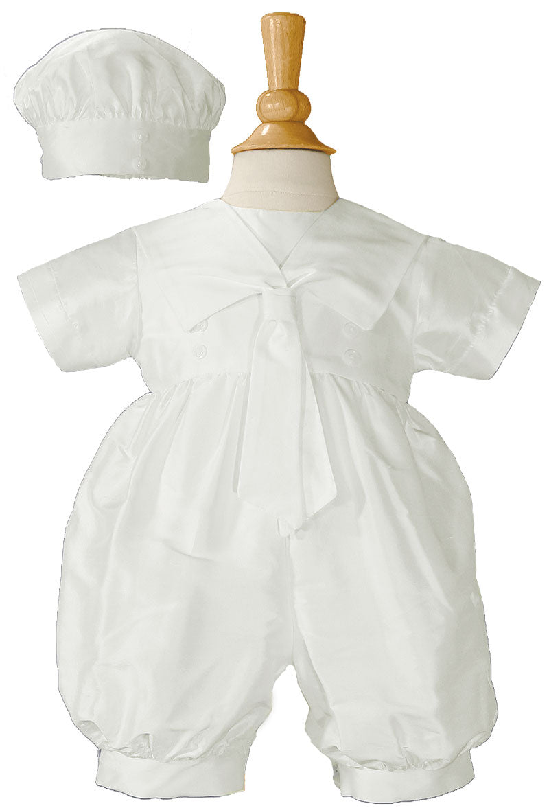 Silk Dupioni Romper with Sailor Collar Baptism Outfit for Boys