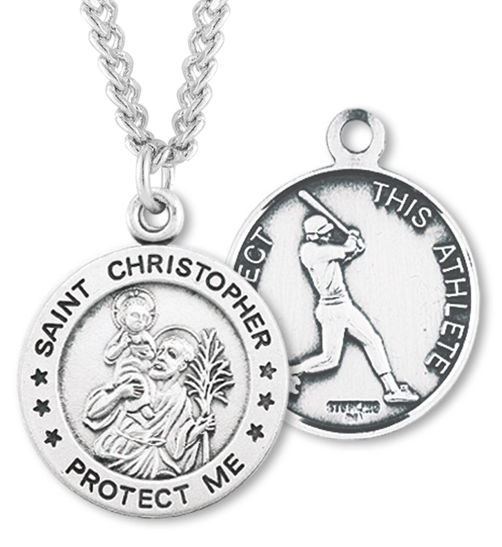 St. Christopher Baseball Medal Sterling Silver for Men