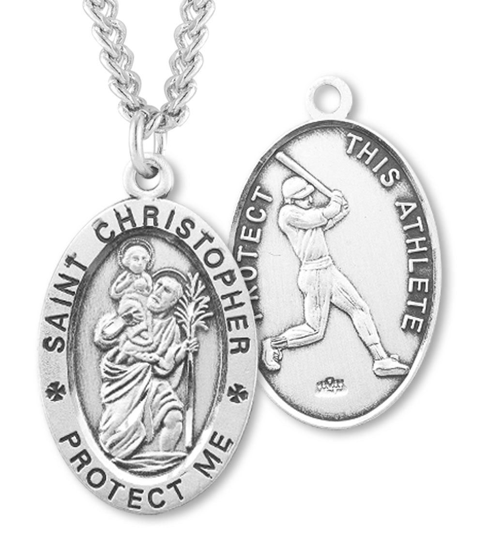 St. Christopher Baseball Sterling Silver Medal for Men