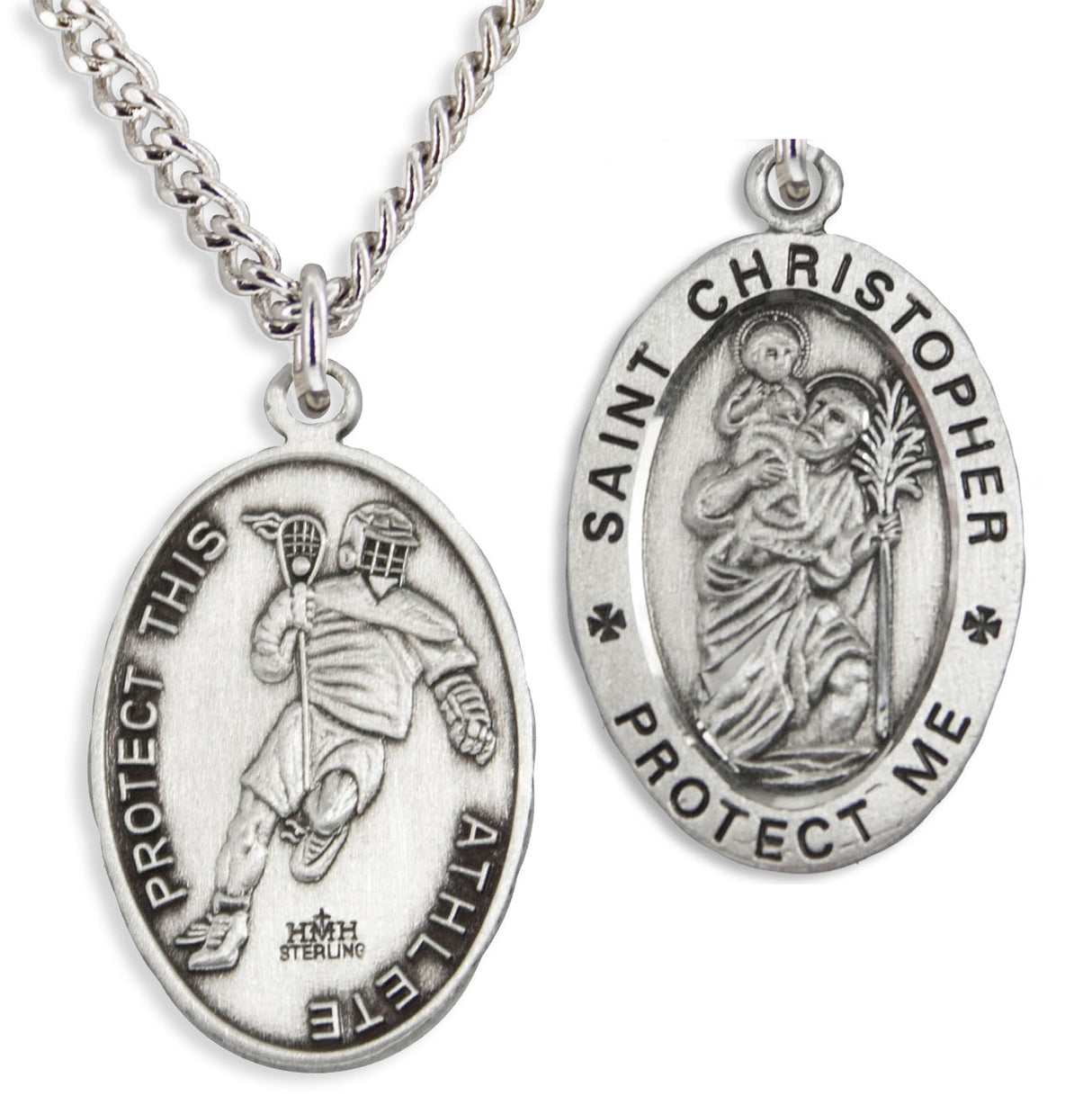 St. Christopher Lacrosse Sterling Silver Medal for Men