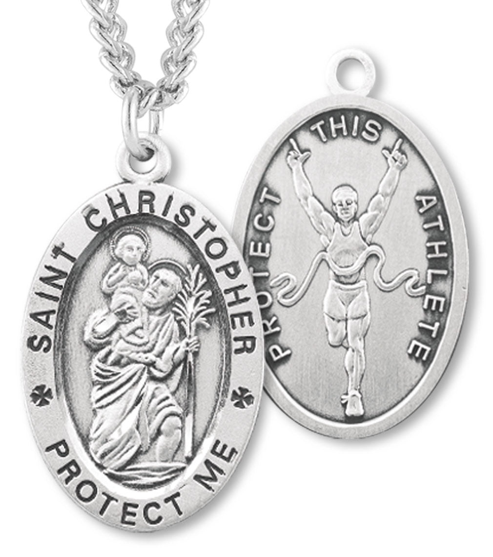 St. Christopher Track Sterling Silver Medal for Men