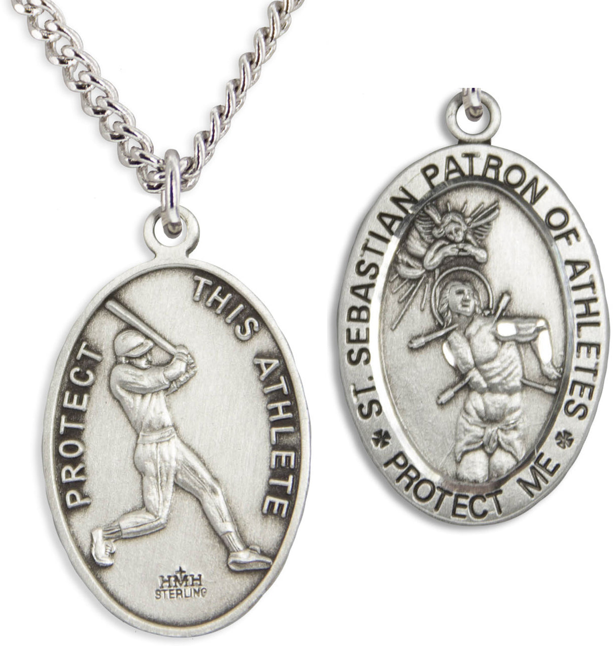 Sterling Silver Saint Sebastian Baseball Medal for Women