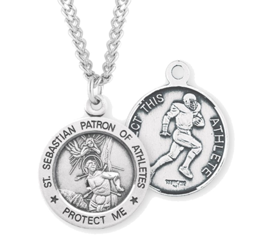 St. Sebastian Football Medal Sterling Silver for Men