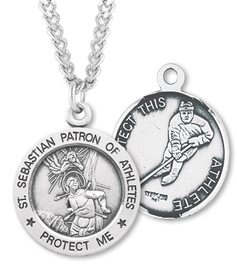 Round Sterling Silver St. Sebastian Hockey Medal for Women