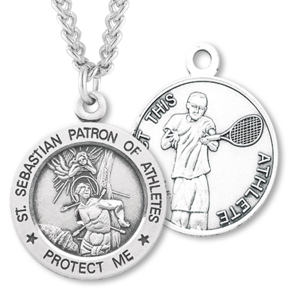 St. Sebastian Tennis Medal Sterling Silver for Men