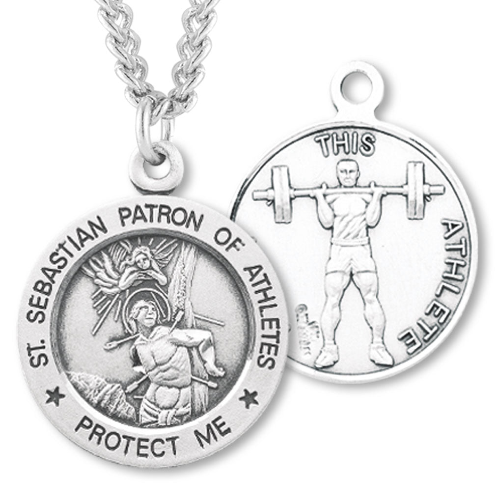 Sterling Silver Round Saint Sebastian Weightlifting Medal for Women
