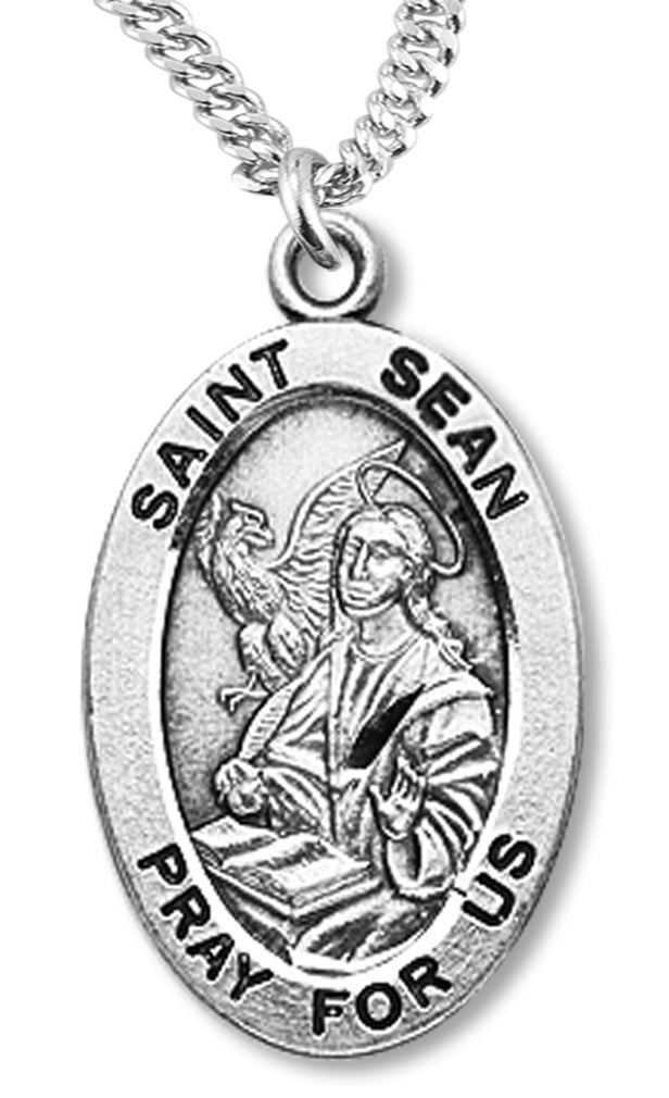 Sterling Silver Oval Saint Sean Necklace for Boys