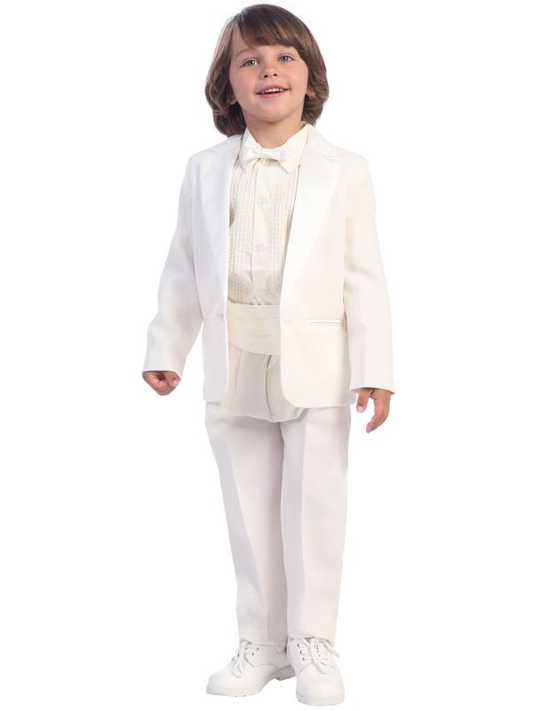 White Tuxedo With Cummerbund And Bowtie for Boys