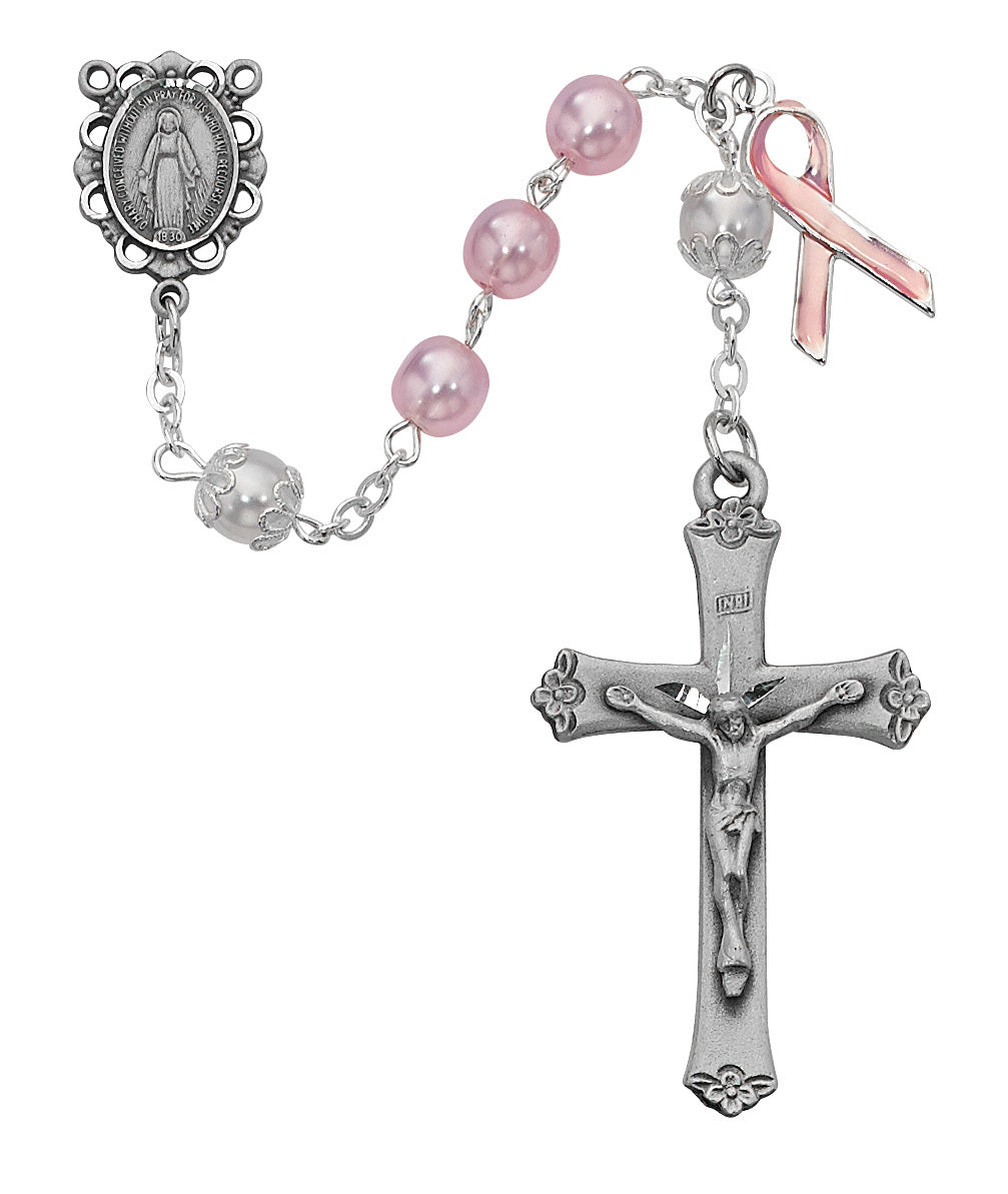 Breast Cancer Awareness Rosary Pink and White Beads