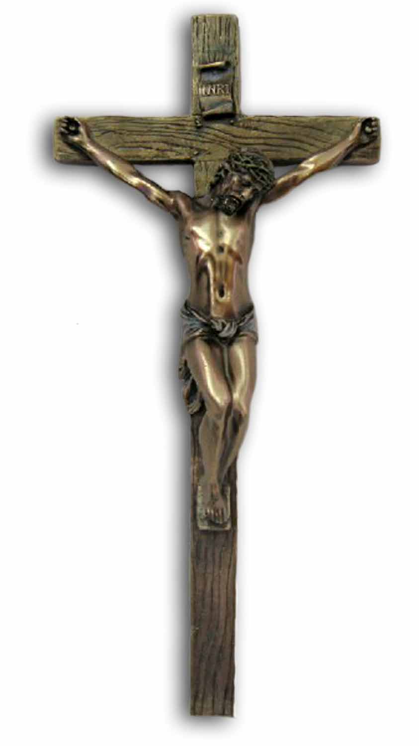 Bronzed Resin Wall Crucifix - 13 Inches