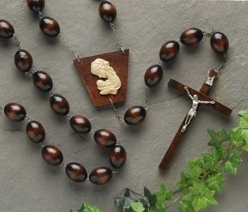 Wall Rosary Rustic Dark Brown Wood - 60 inch