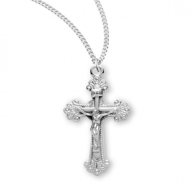 Budded Crucifix Pendant Sterling Silver