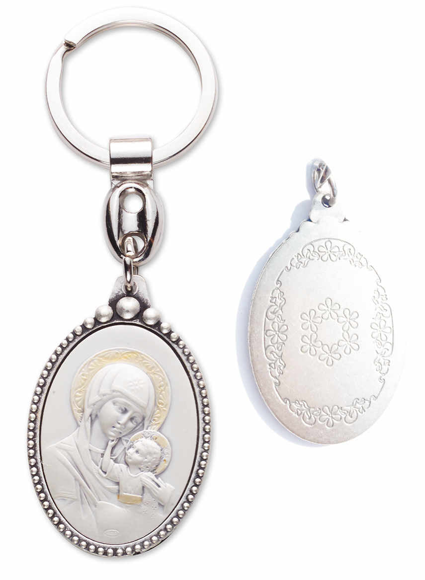 Byzantine Madonna and Child Keyring Sterling Silver