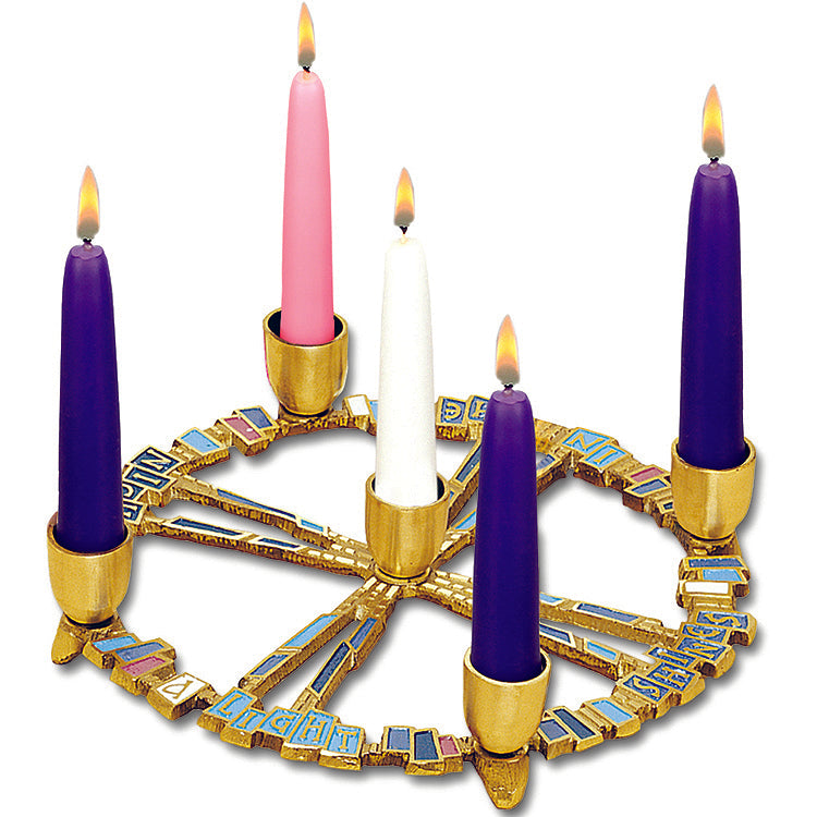 A Light Shines in the Night Advent Wreath – Hand-Enameled Aluminum Advent Candleholder | 8.5" Diameter