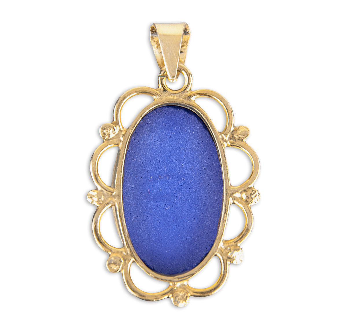 Dark Blue Cameo Miraculous Medal Necklace, Gold Over Sterling Silver