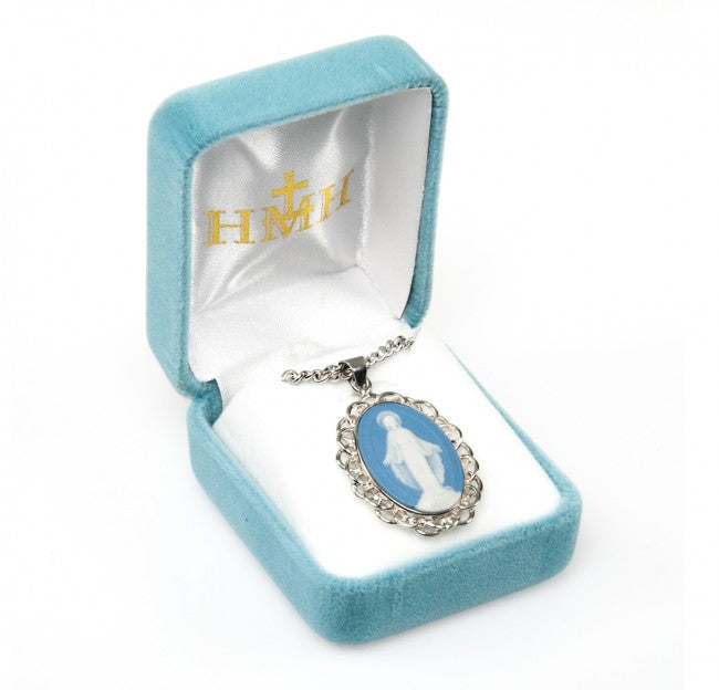 Miraculous Medal Large Cameo Necklace for Women