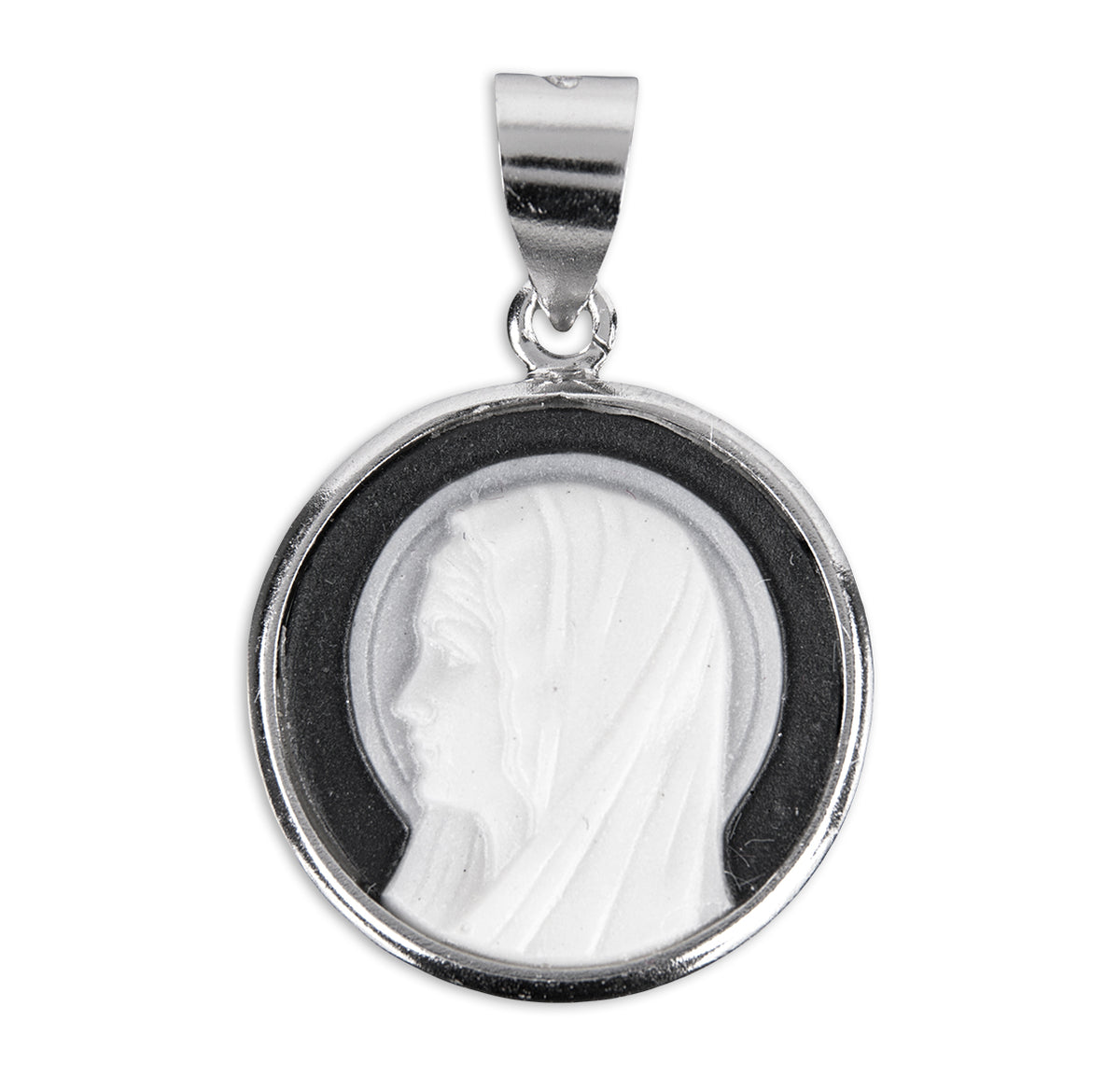 Black Madonna Profile Cameo Medal Necklace, Sterling Silver