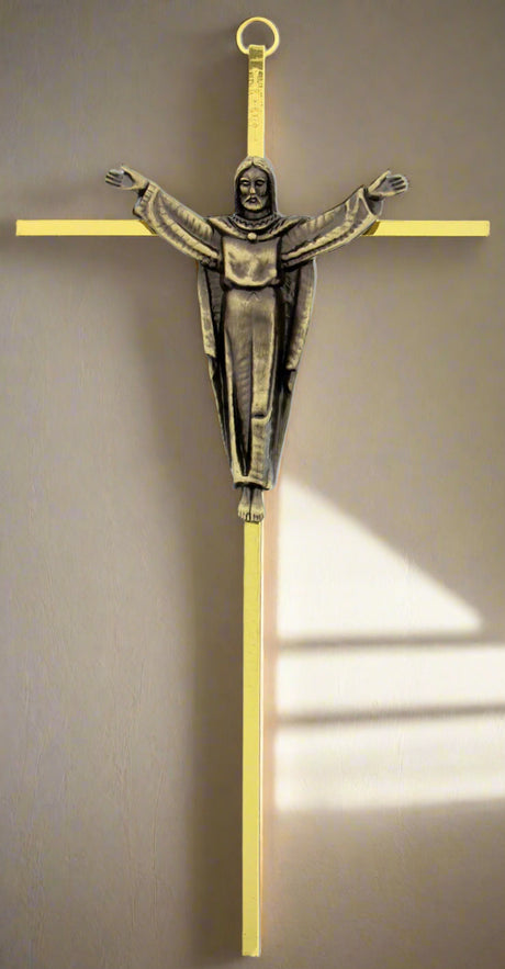 10" Brass Gold Risen Christ Metal Crucifix.