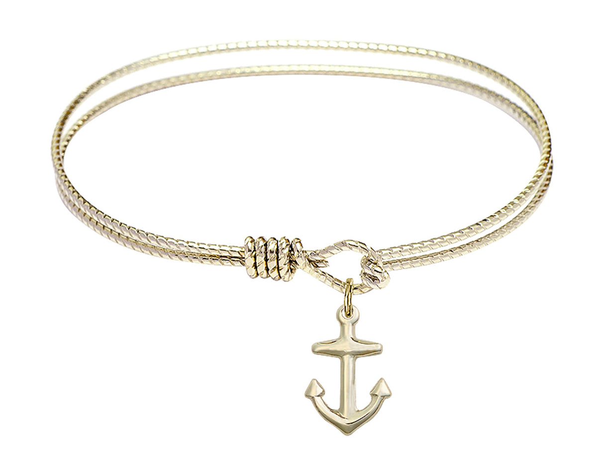 Cable Bangle Bracelet with a Anchor Charm