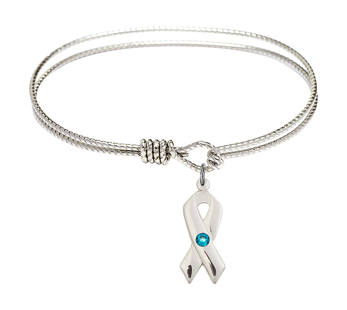 Cable Bangle Bracelet with a Cancer Awareness Charm