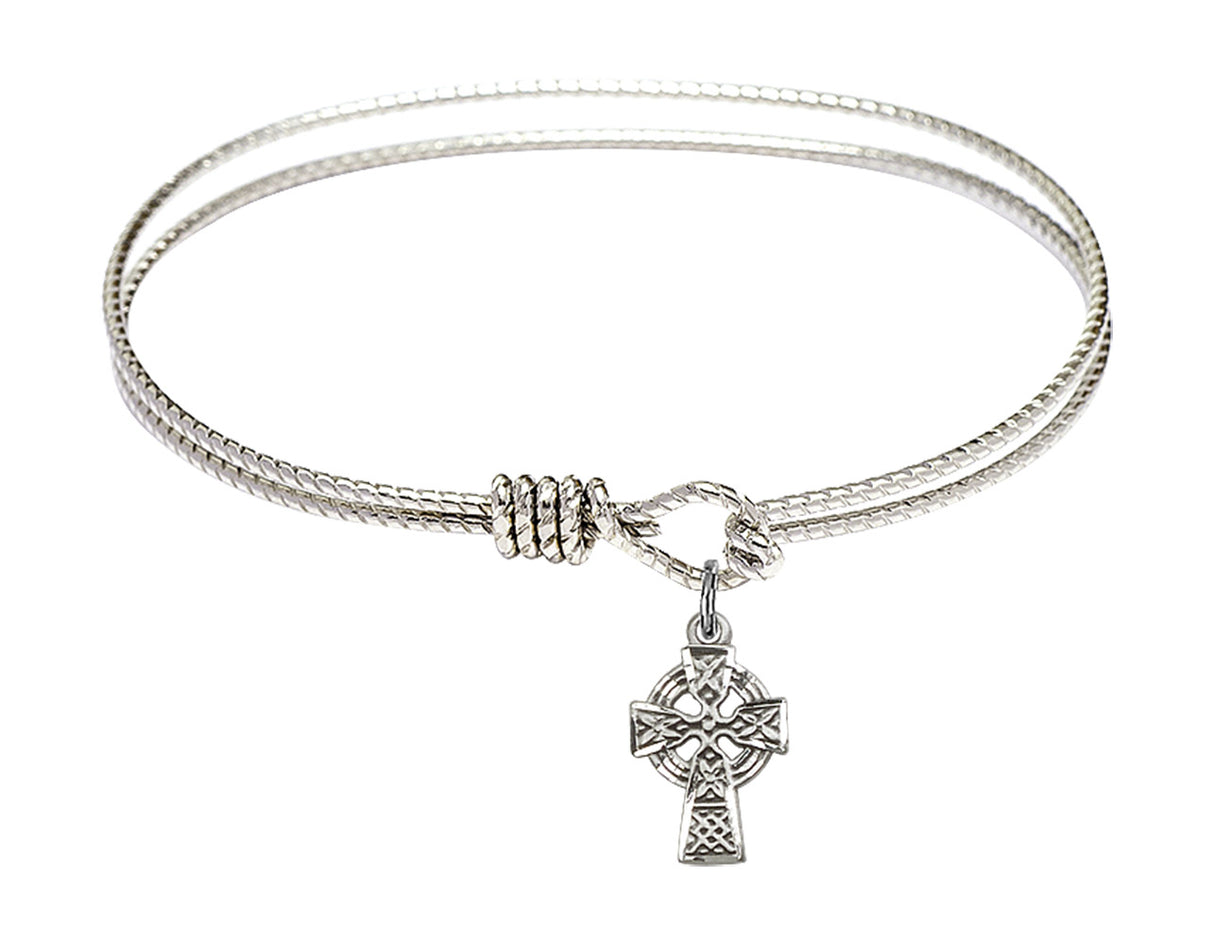 Cable Bangle Bracelet with a Celtic Cross Charm
