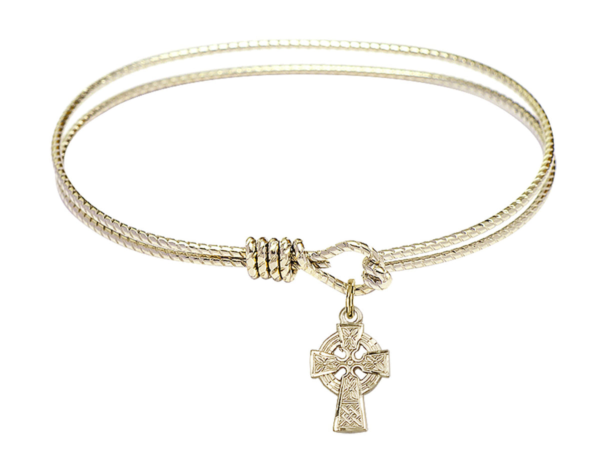 Cable Bangle Bracelet with a Celtic Cross Charm