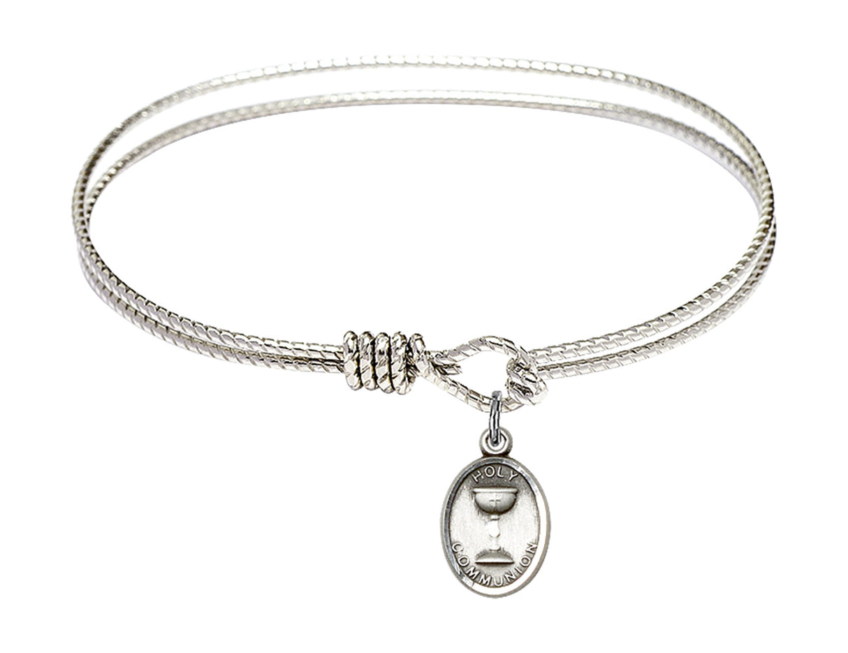 Cable Bangle Bracelet with an Oval Chalice Charm