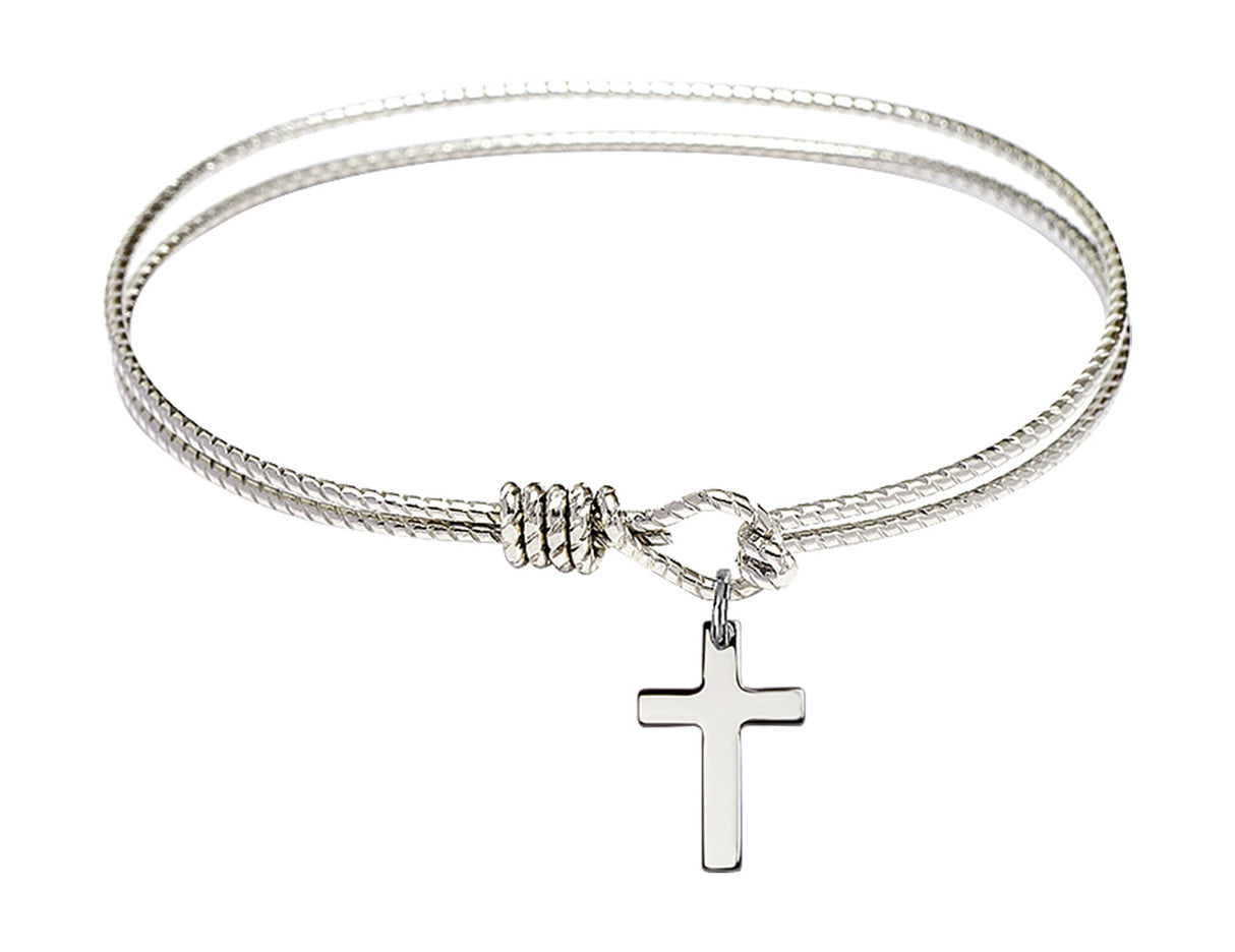 Cable Bangle Bracelet with a Cross Charm